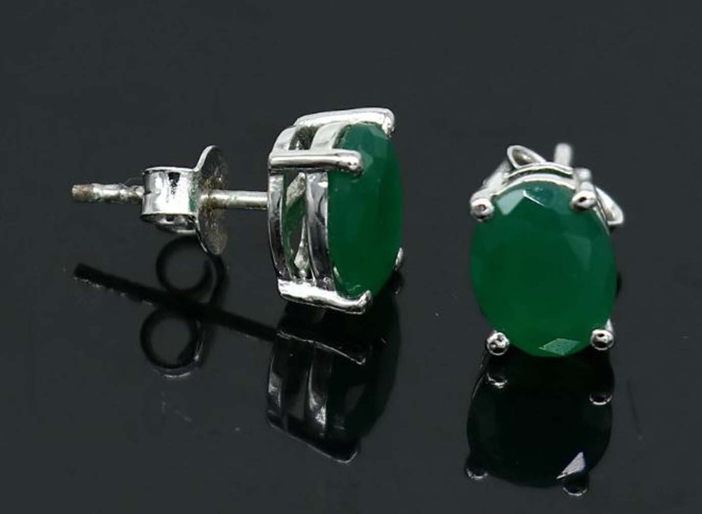 1.50 Ct Oval Emerald Stud Earrings in Sterling Silver for Women