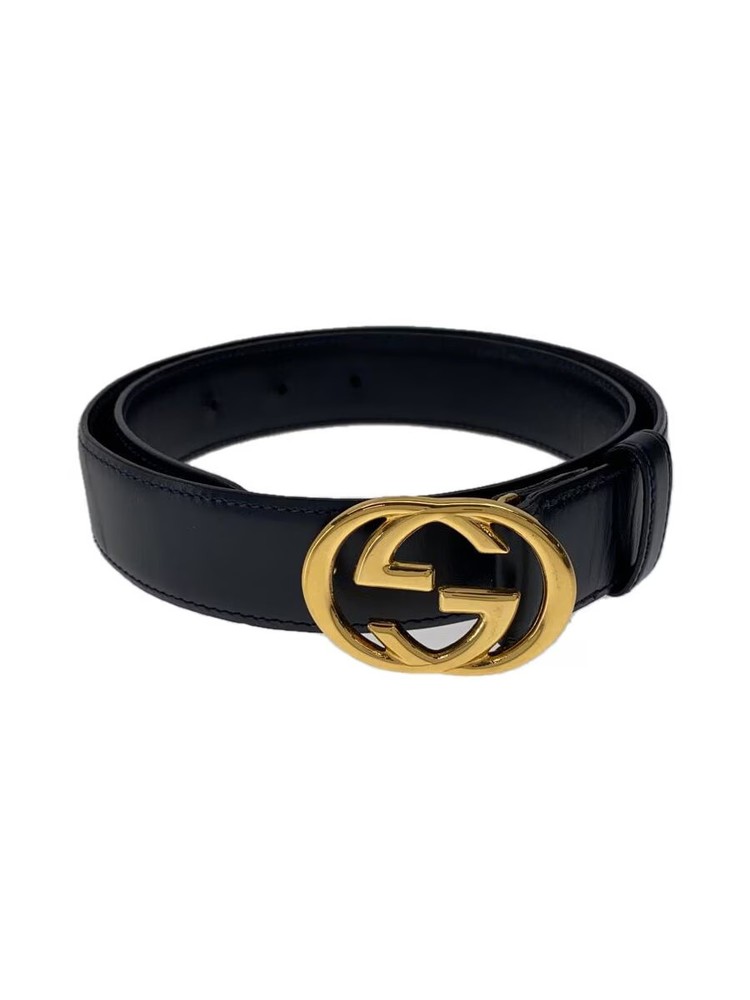 GUCCI Leather Belt, Black, Plain, Women's