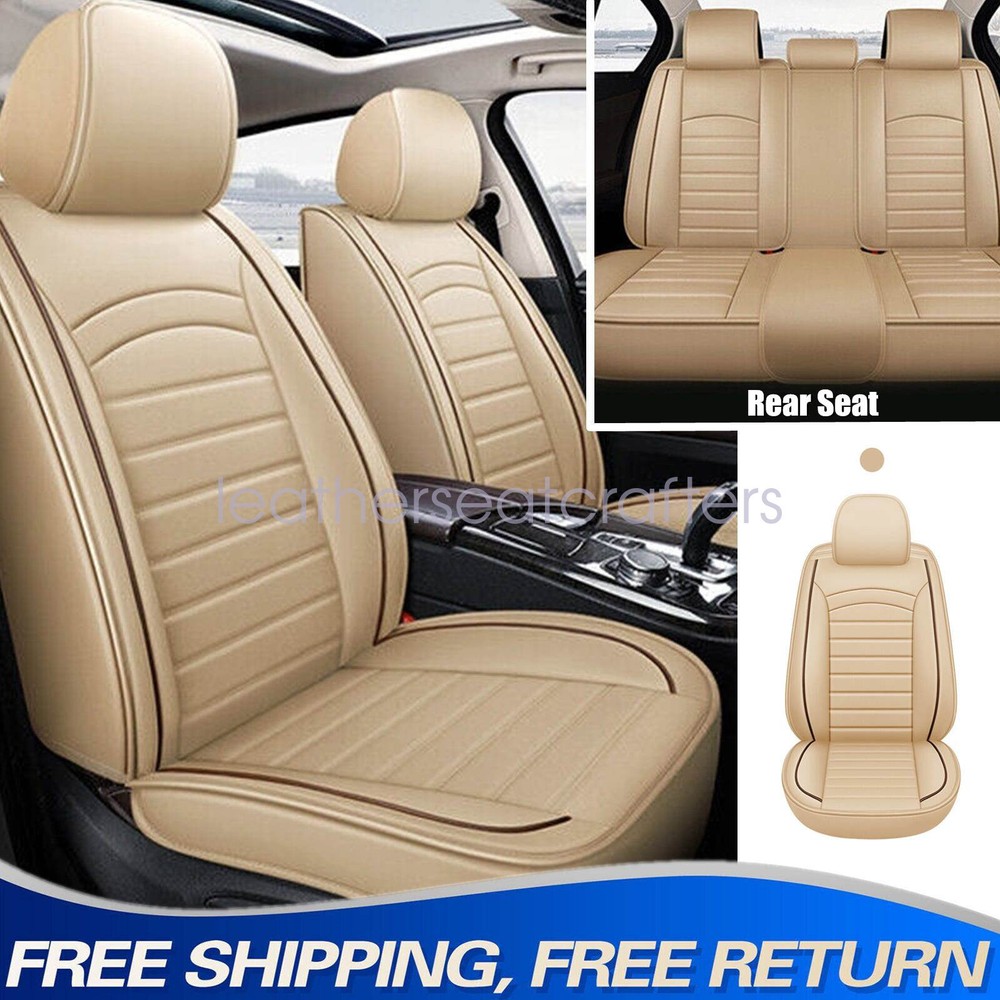 PU Leather Front & Rear Full Set 5-Seat Cover Protector Beige For Acura TLX