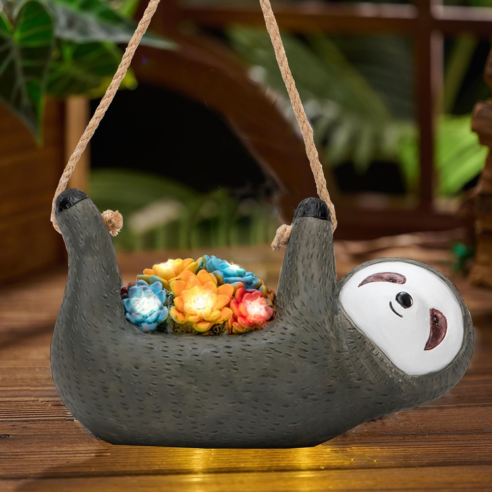 Sloth Solar Light Cute Outdoor Garden Decor Lantern Statue for Yard Balcony