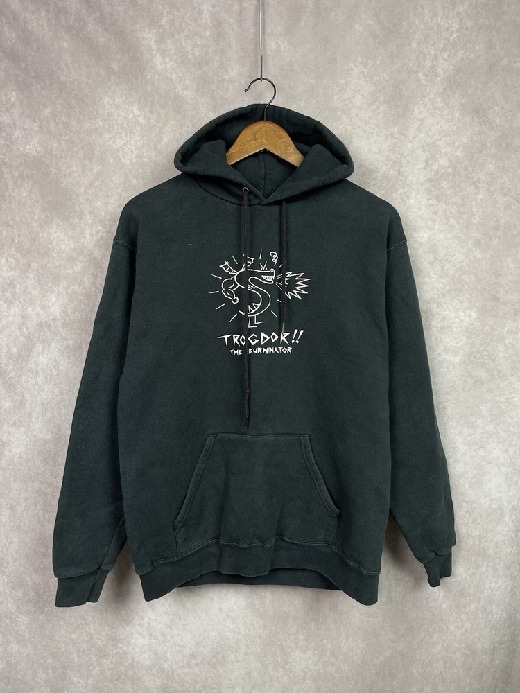 Vintage Trogdor the Burninator Y2K Black Dragon Hoodie Size M