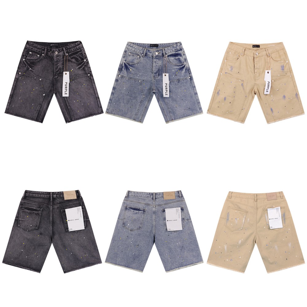 Fashion Purple Brand Men's Personality Jeans Colorful Splash-Ink Denim Shorts