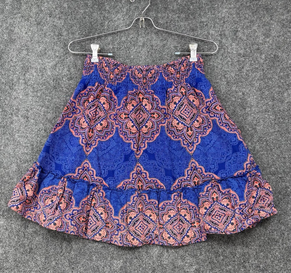 Old Navy Womens S Marakesh Elastic Waist Lined Blue Orange Short Skirt