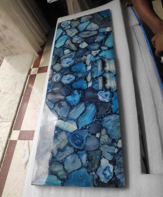 Blue Agate Rectangular Slab - Natural Semi-Precious Stone for Tables & Counters