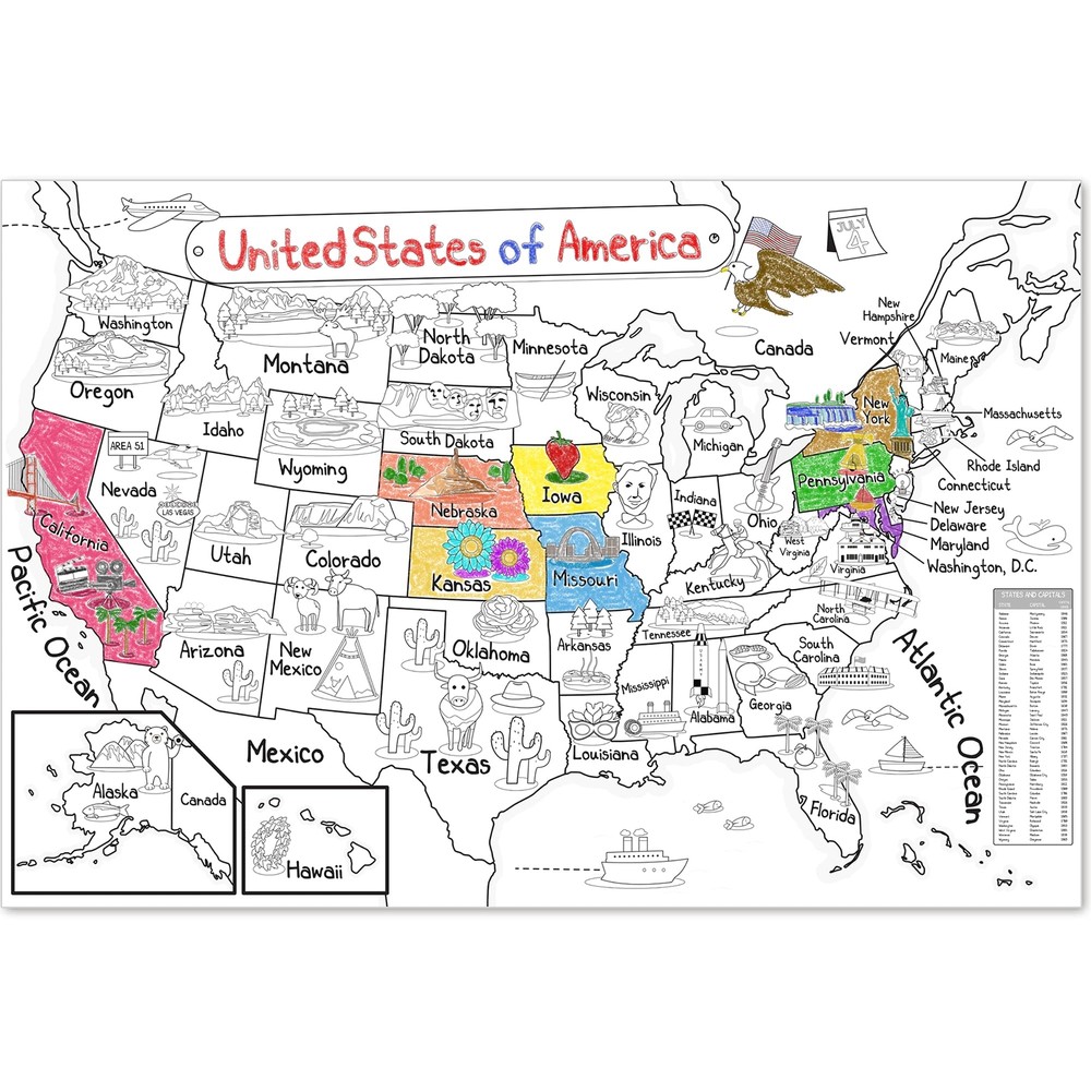 US Map Coloring Poster - 52x35 Inches Giant Coloring Poster for – Jumbo Color...