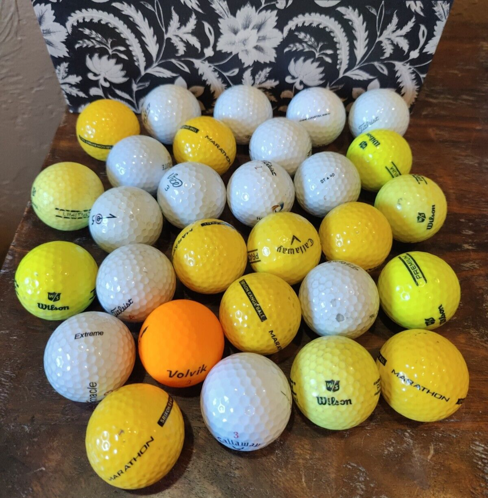 Lot of 29 Golf Balls Assorted Colors and Brands - All are Used Mixed Condition