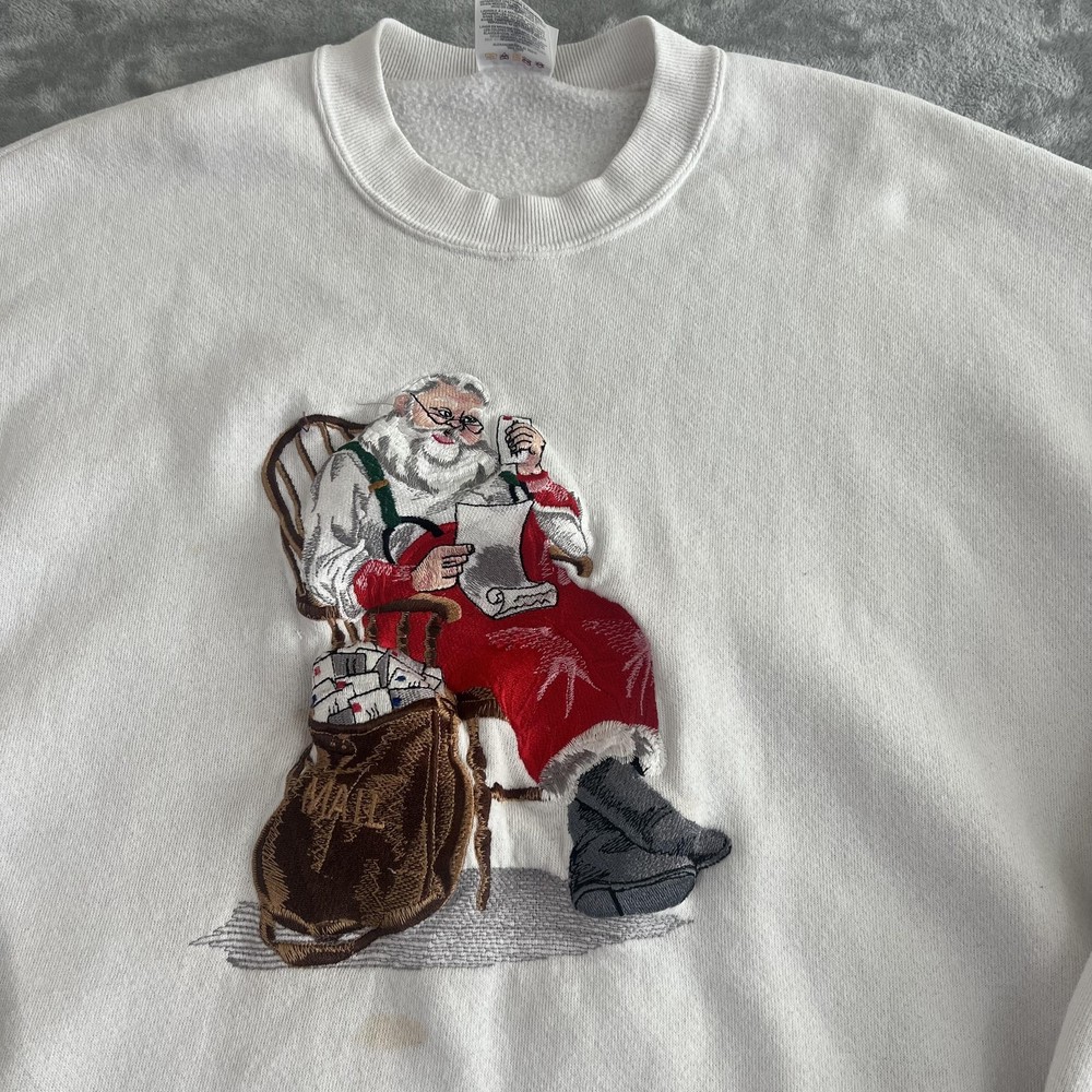 Vintage Jerzees Sweatshirt Mens 2XL Santa Claus Embroidered Christmas USA 90s