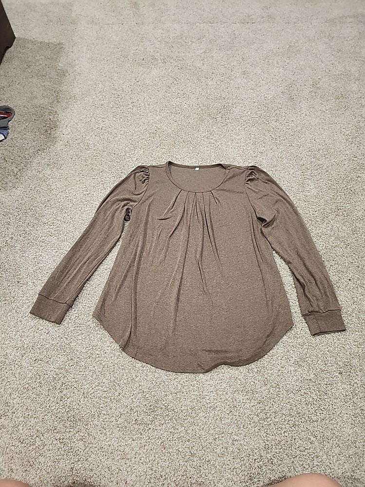 Unbranded Womens Large Brown Long Sleeve Scoop Neck Top