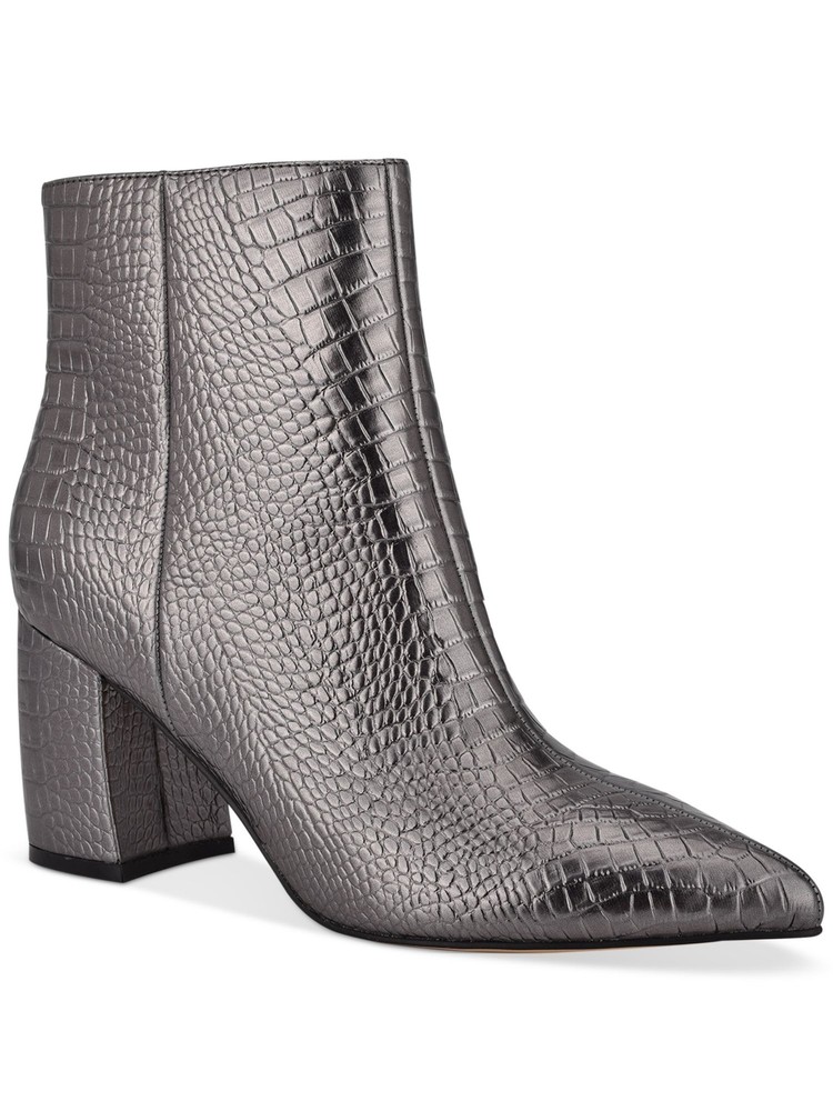 MARC FISHER Womens Gray Crocodile Retire Pointed Toe Block Heel Booties 10 M