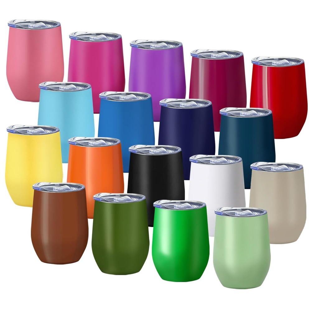 18 Pack 12oz Insulated Stainless Steel Wine Tumblers with Lids