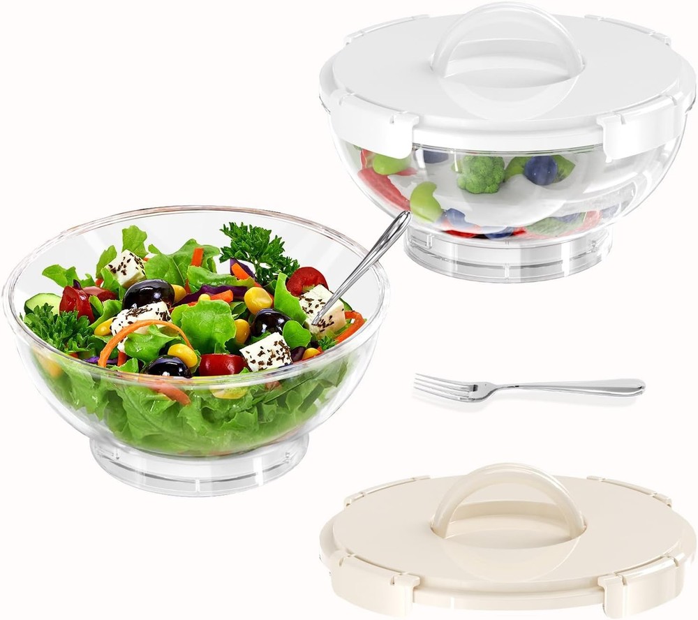 2Pack Large Leakproof Salad Bowl W/ Ice Pack & Fruit Forks Fridge Food Container