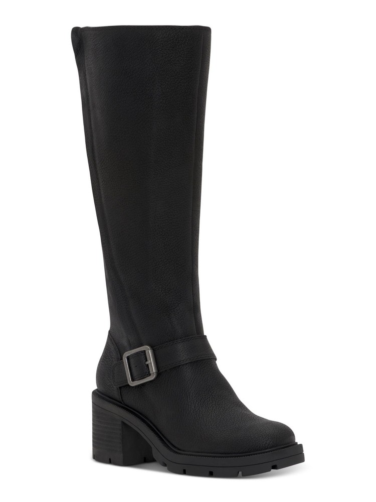 LUCKY BRAND Womens Black Scoty Round Toe Stacked Heel Leather Riding Boot 8 M
