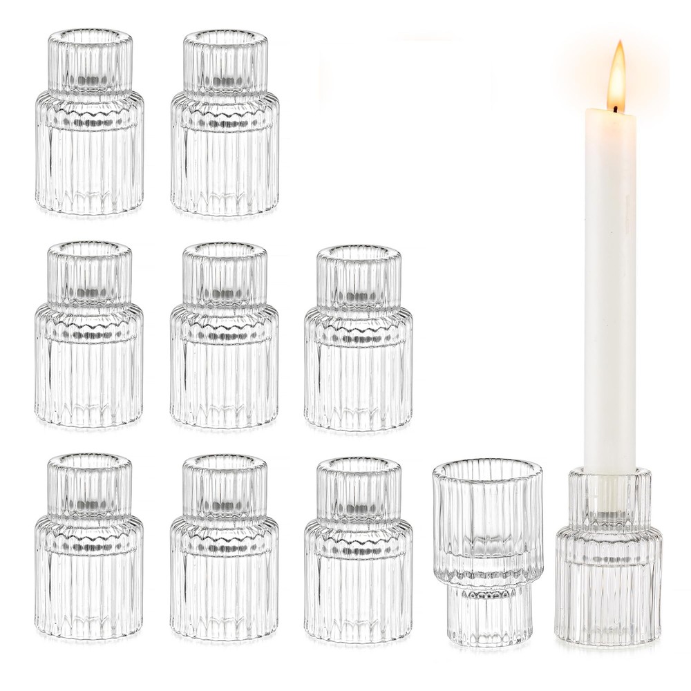 Small Candle Stick Holder: Crystal Clear Glass Candle Holder Set of 10, Moder...