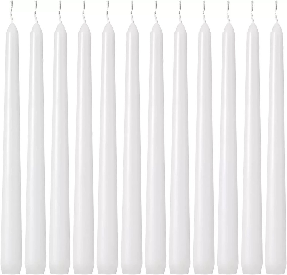 10 Inch White Unscented Dripless Taper Candles - Set of 24