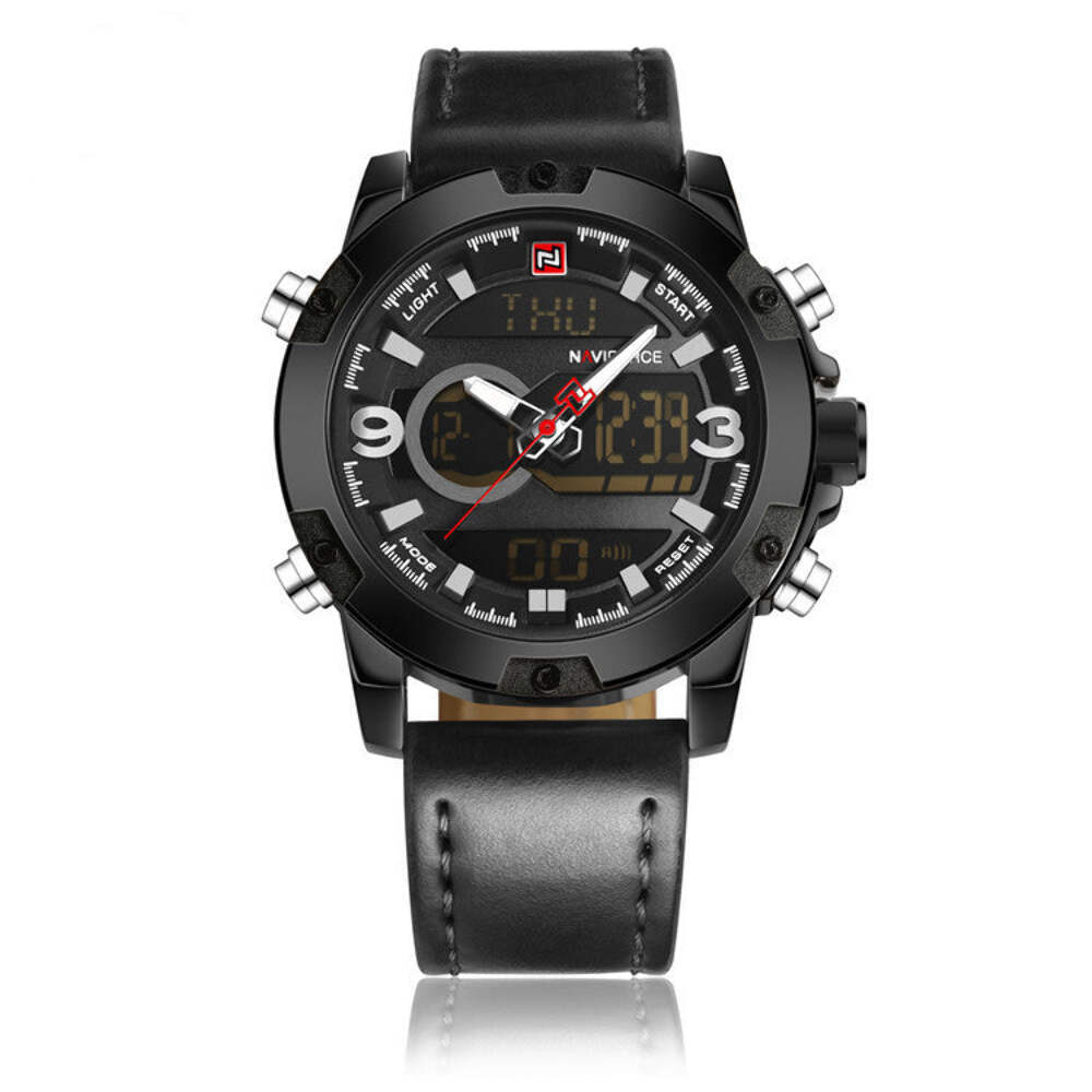 Luminous Dual Display Waterproof Sports Watch for Men with Leather Strap