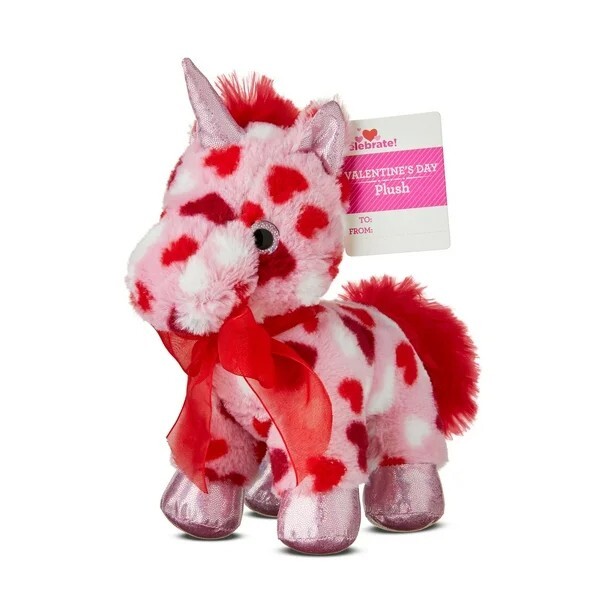 Valentine's Day  Pink & Red Unicorn Plush    7.75