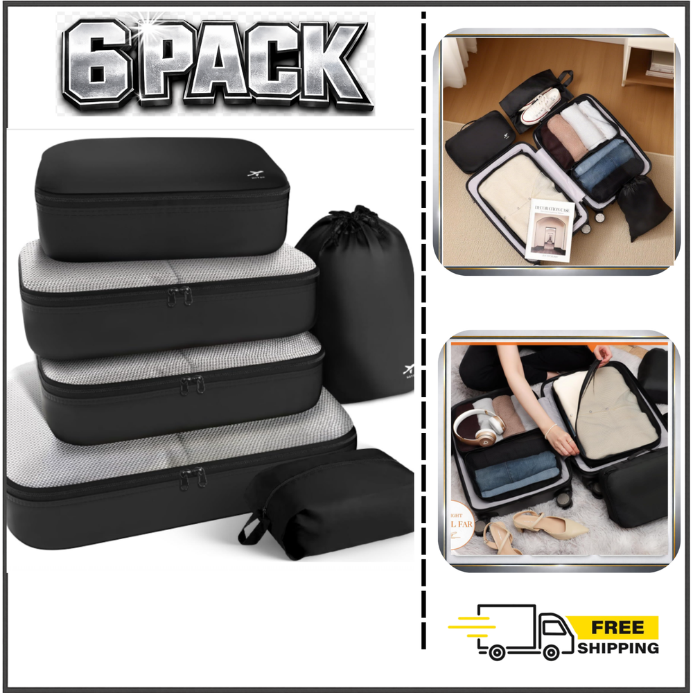 6-Pack Packing Cubes Travel Suitcase Organizer Bags Space-Saving Lightweight Acc