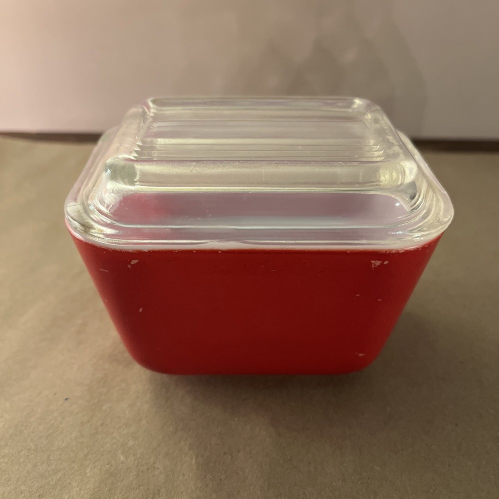 Vintage Red Pyrex 501 One Cup Covered Refrigerator Dish with Ribbed Lid