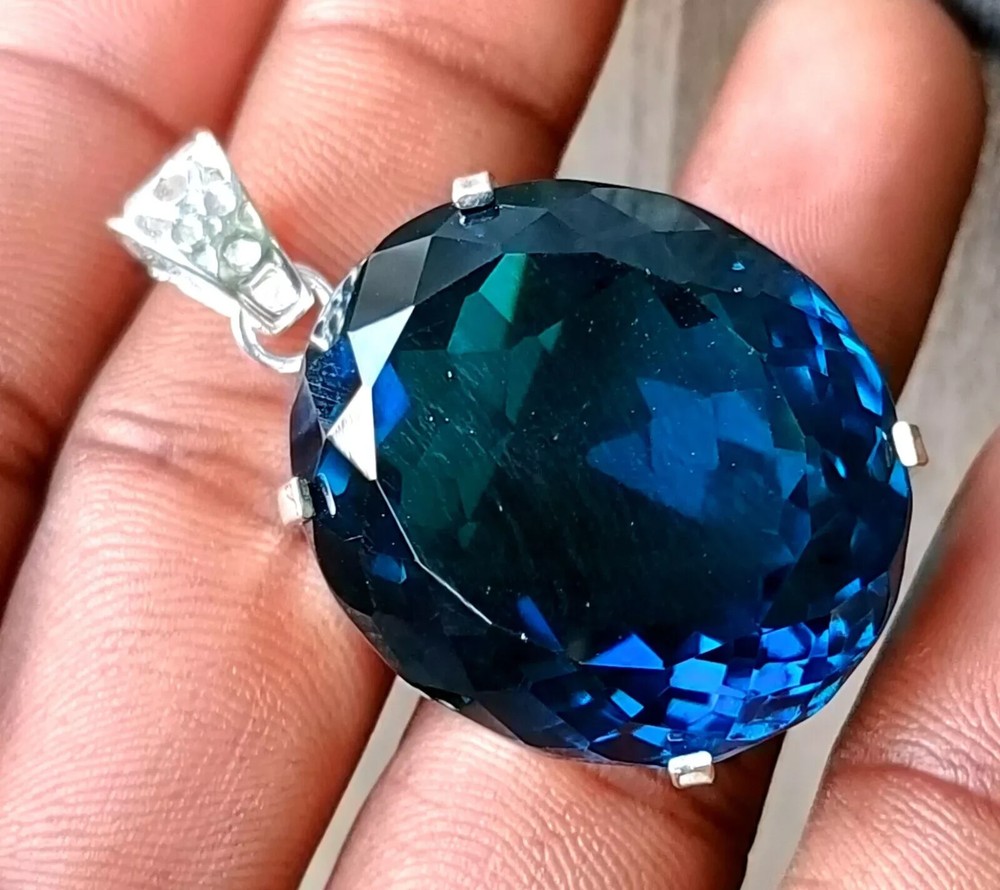 London Blue Topaz Pendant 925 Sterling Silver Pendant Gemstone Jewelry 100 Ct