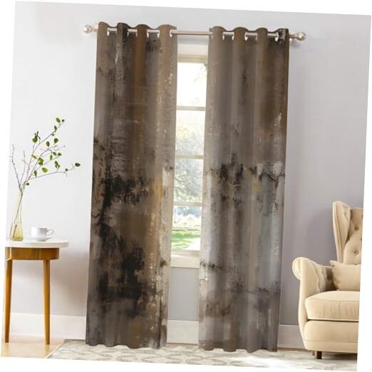 52x84 Inch Wooden Blackout Curtains Set of 2 in Brown & Dark Gray