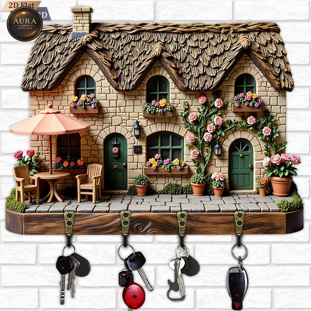 30cm Wall Key Holder – Spacious Garden Organizer 2D 4 Hooks Entrance