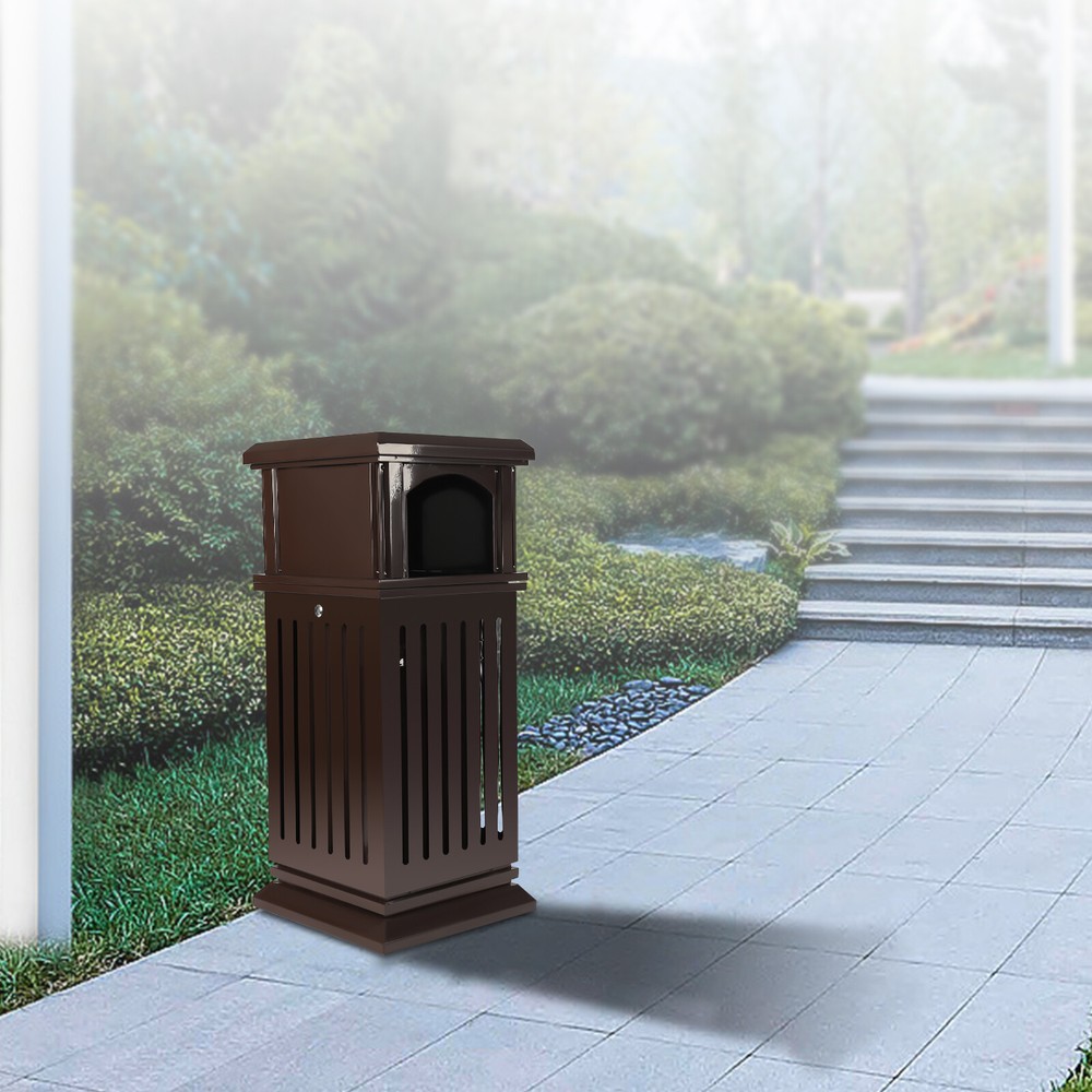 Retro 40l Garbage Can Open-top Trash Can Bin Patio Park Courtyard with Flip Lid