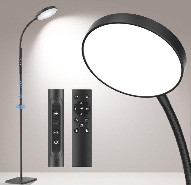 120 LED Adjustable Floor Lamp with Remote - Dimmable Standing Light in Black