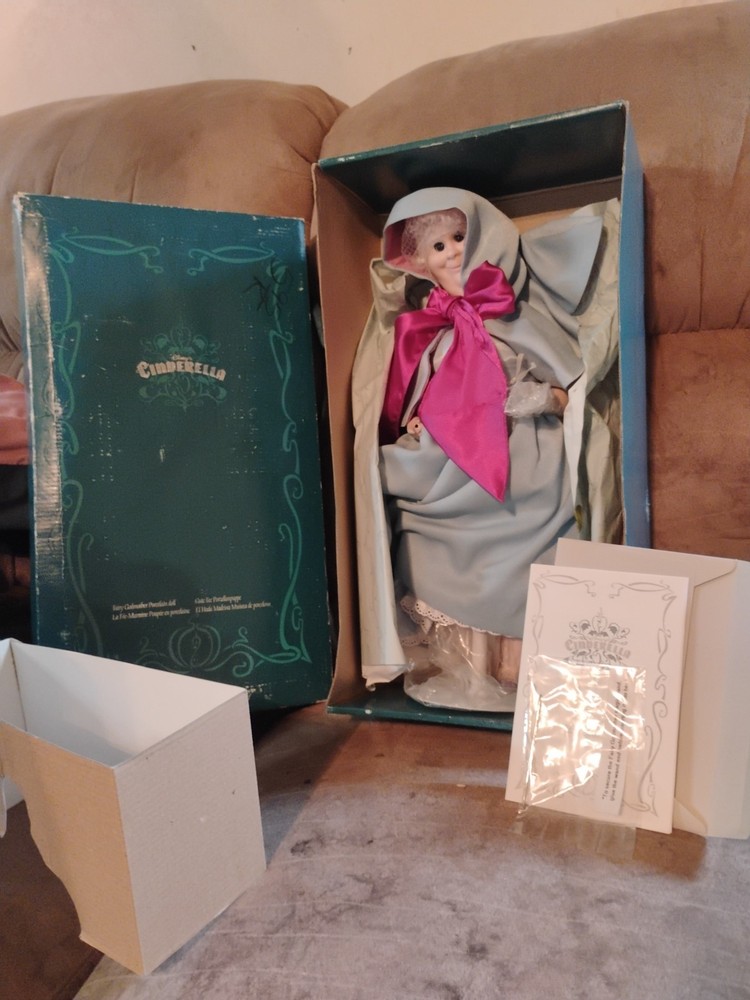 Disney Cinderella Fairy Godmother Porcelain Doll W/Wand
