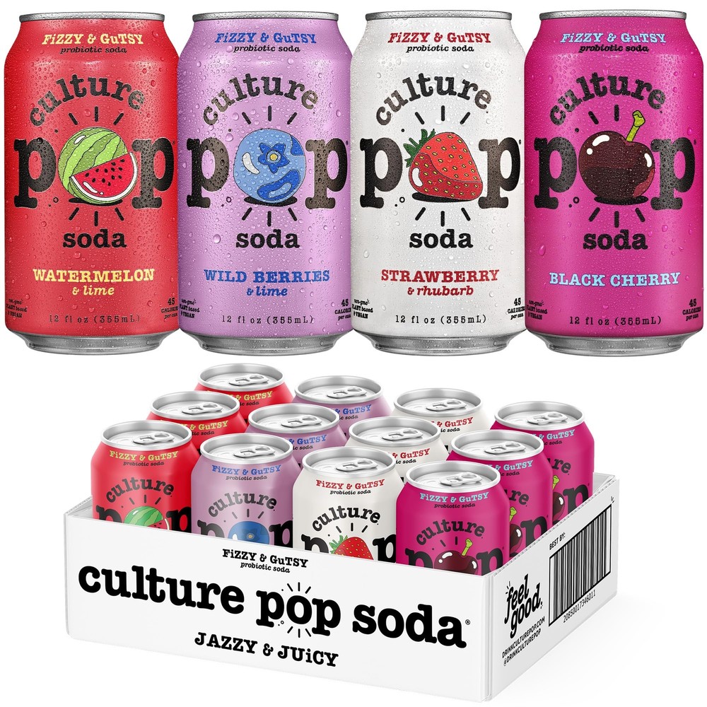 Culture Pop Probiotic Soda Variety Pack Low Sugar Sparkling Jazzy Juicy Flavors