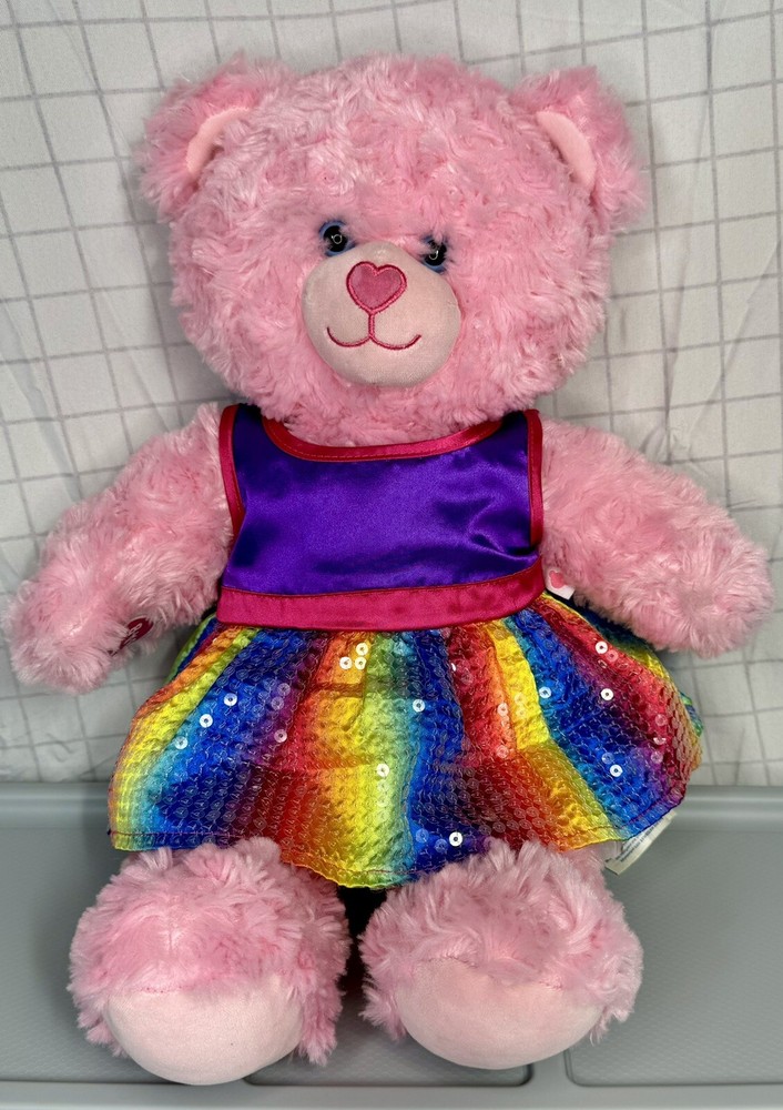 Pink Build A Bear With Rainbow Dress