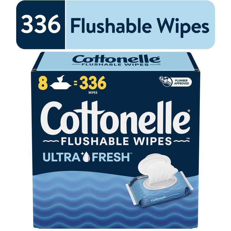 Ultra Fresh Flushable Wipes 8 Packs 336 Total Septic Safe Adult Moist Towelettes