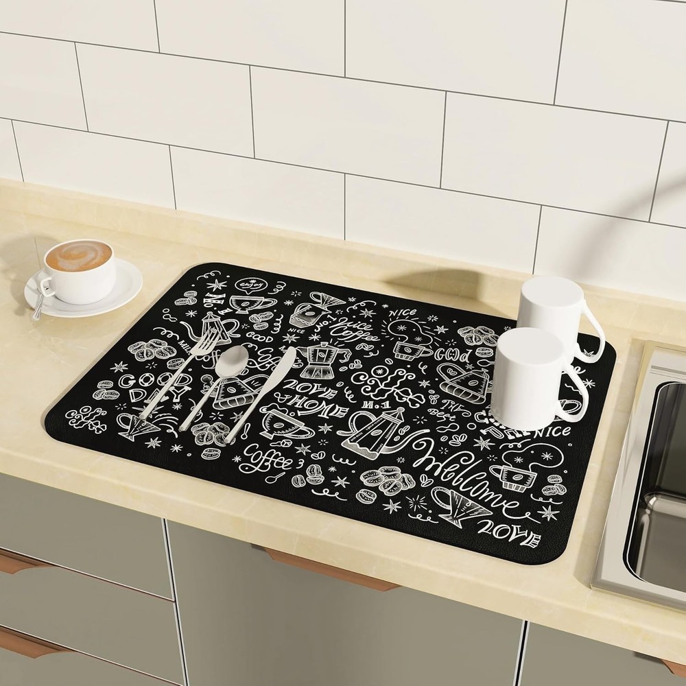 16x24 Spill-Proof Coffee Bar Mat for Countertops Hides Stains  