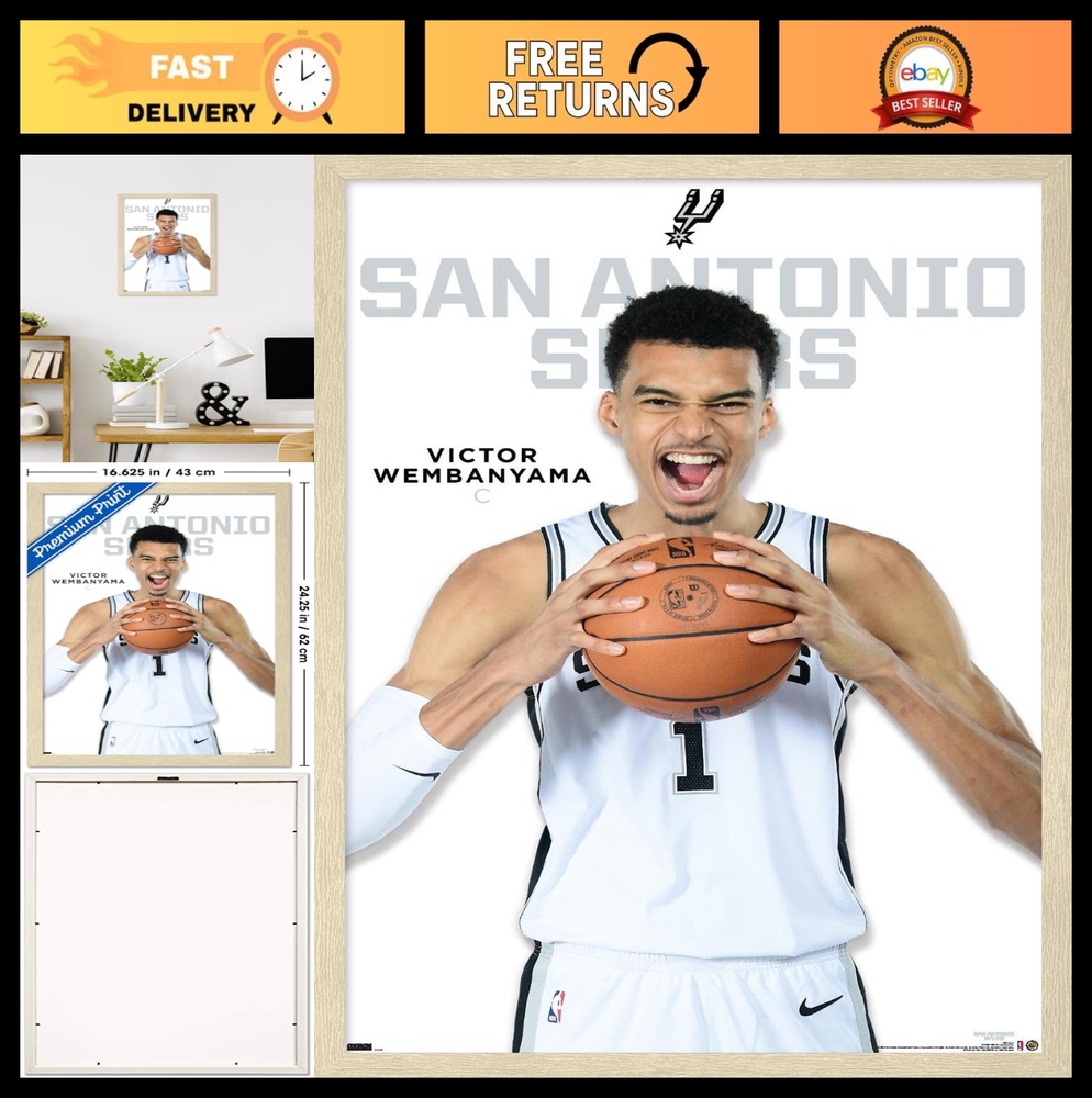NBA San Antonio Spurs Victor Wembanyama Wall Poster - Framed 22.4