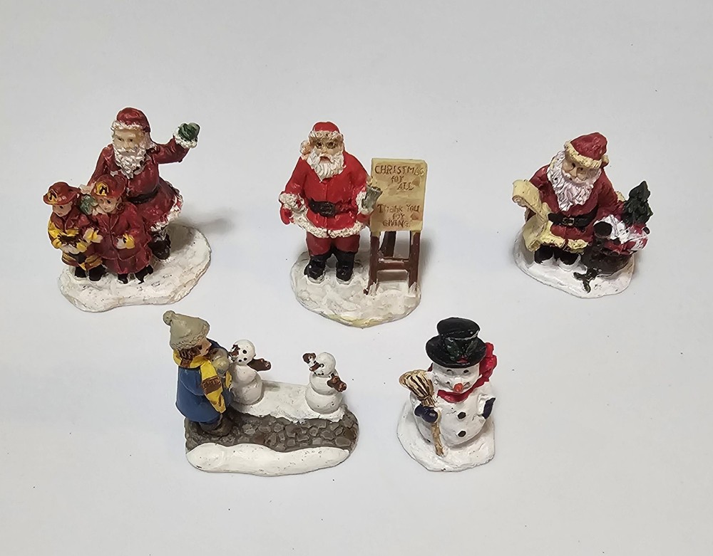Christmas Village Miniature Figurines - Set of 5 (Santas & Snowman)