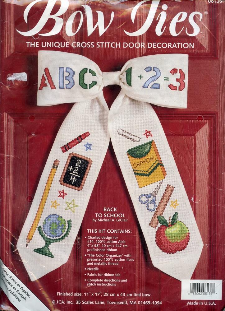 Back to School -  JCA Cross Stitch Bow Ties Door Decoration KIT 11x17