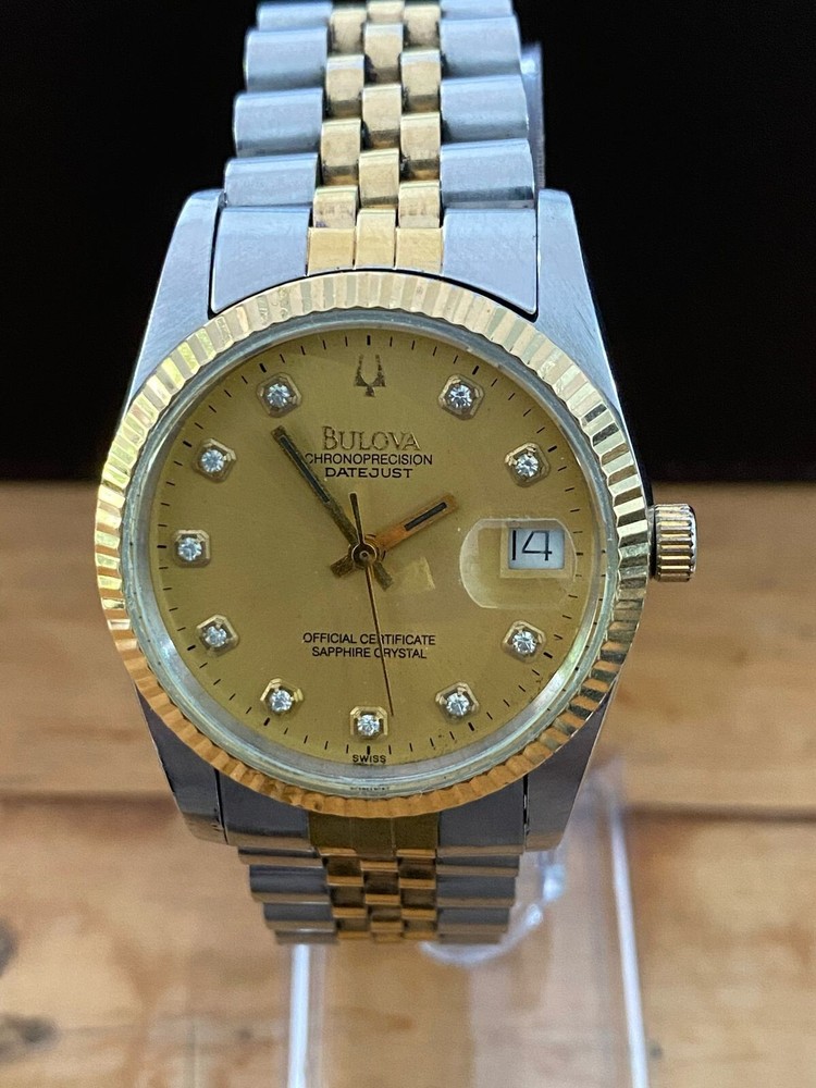 RARE MEN WATCH Bulova President Chronoprecision Automatic Two Tone Diamond Index
