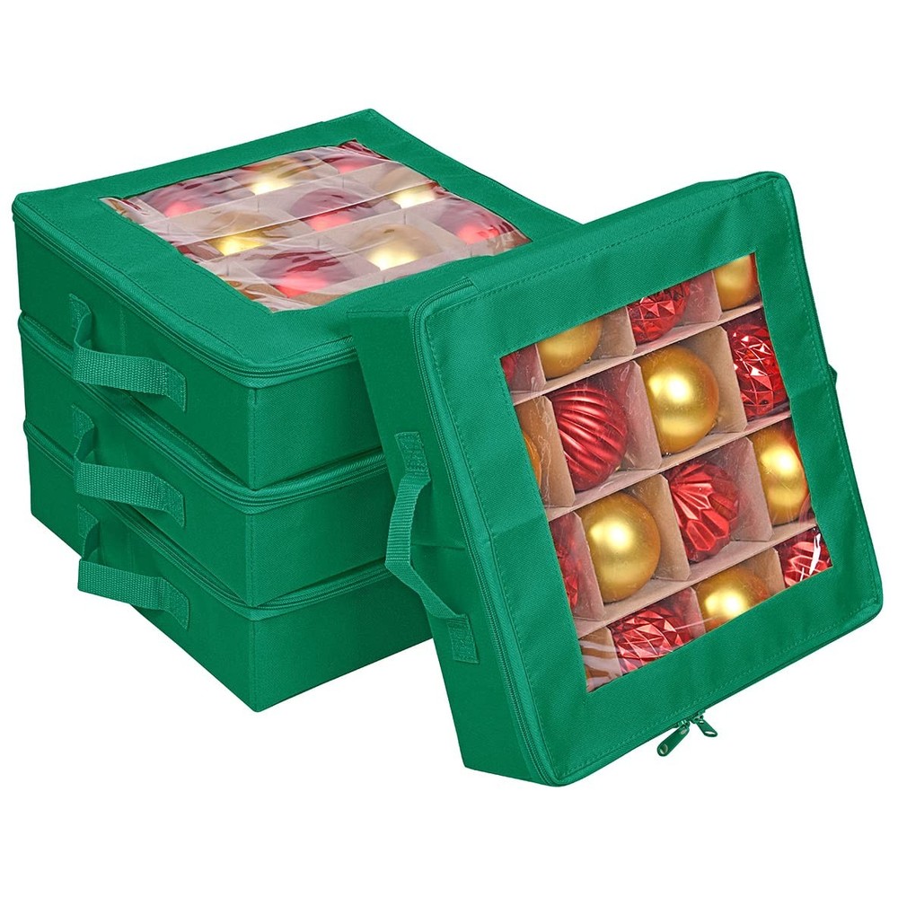 4-Piece Christmas Ornament Storage Box Set with Dividers and Trays for Holiday Decor Organization