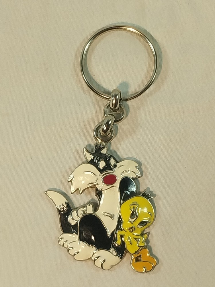 Vintage Warner Bros Sylvester & Tweety Enamel Keychain Collectible