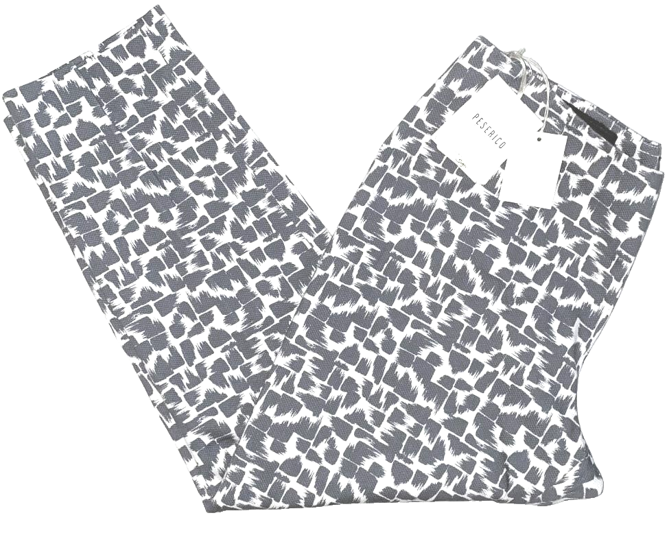PESERICO 14 16 52 Dusty Gray BLUE Geometric $305 Stretch Cotton PANTS New NWT