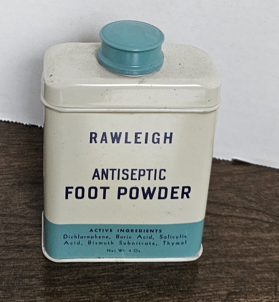 Vintage RAWLEIGH Antiseptic Foot Powder Tin - Freeport Illinois Contains Powder