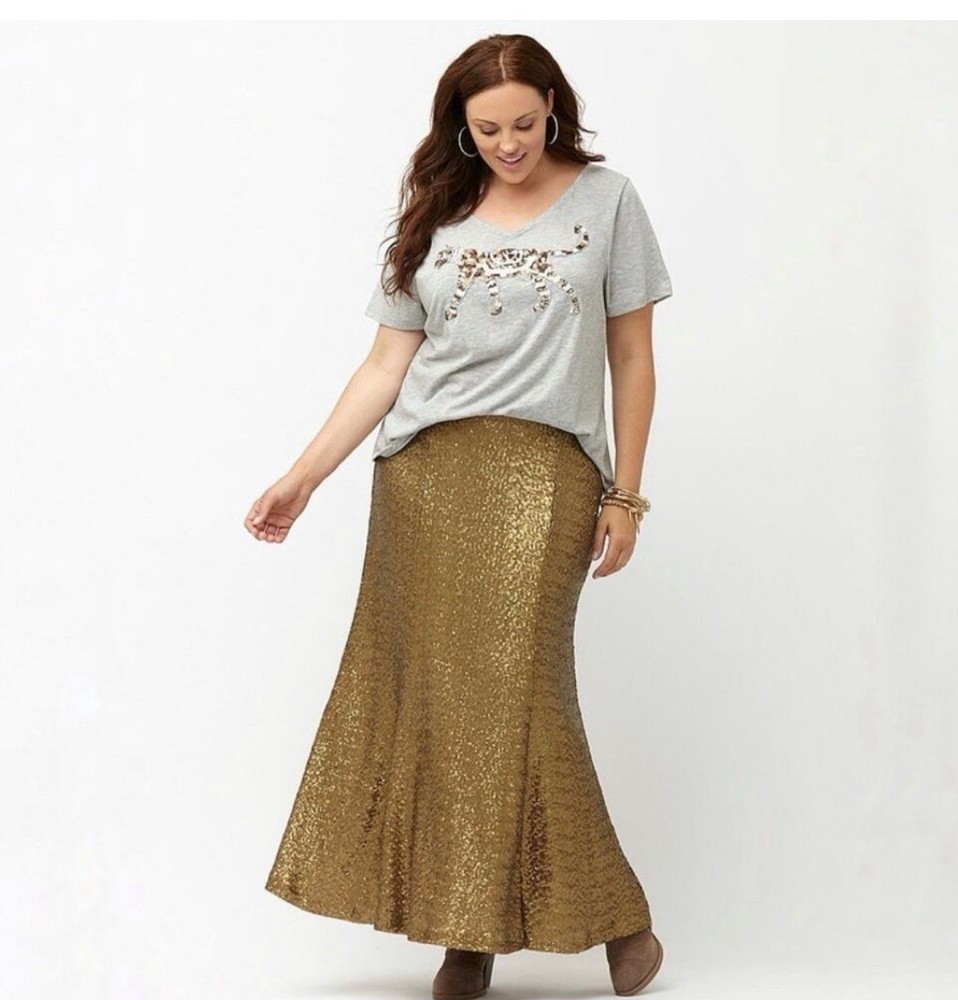 Lane Bryant Skirt Long Gold Sequin Size 16