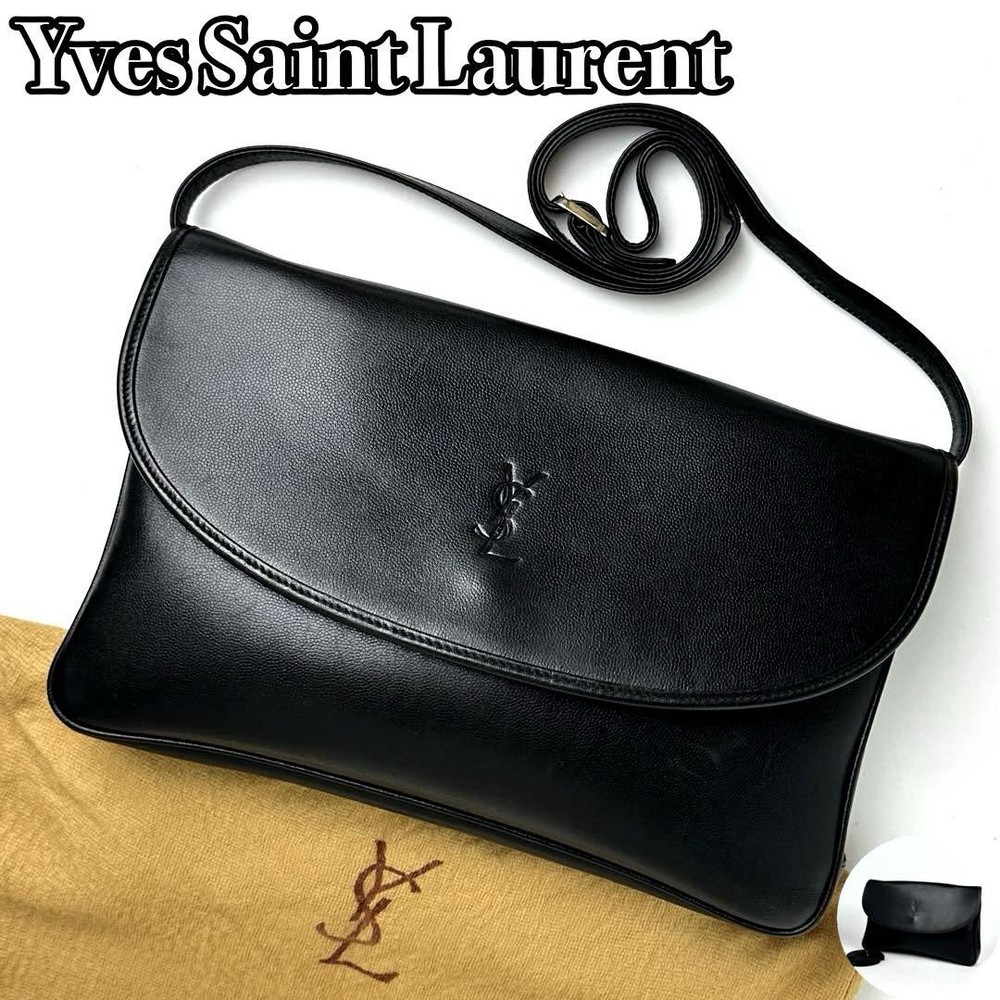 Yves Saint Laurent Black Calf Leather 2Way Shoulder Bag with Logo Japan RIN Authentic