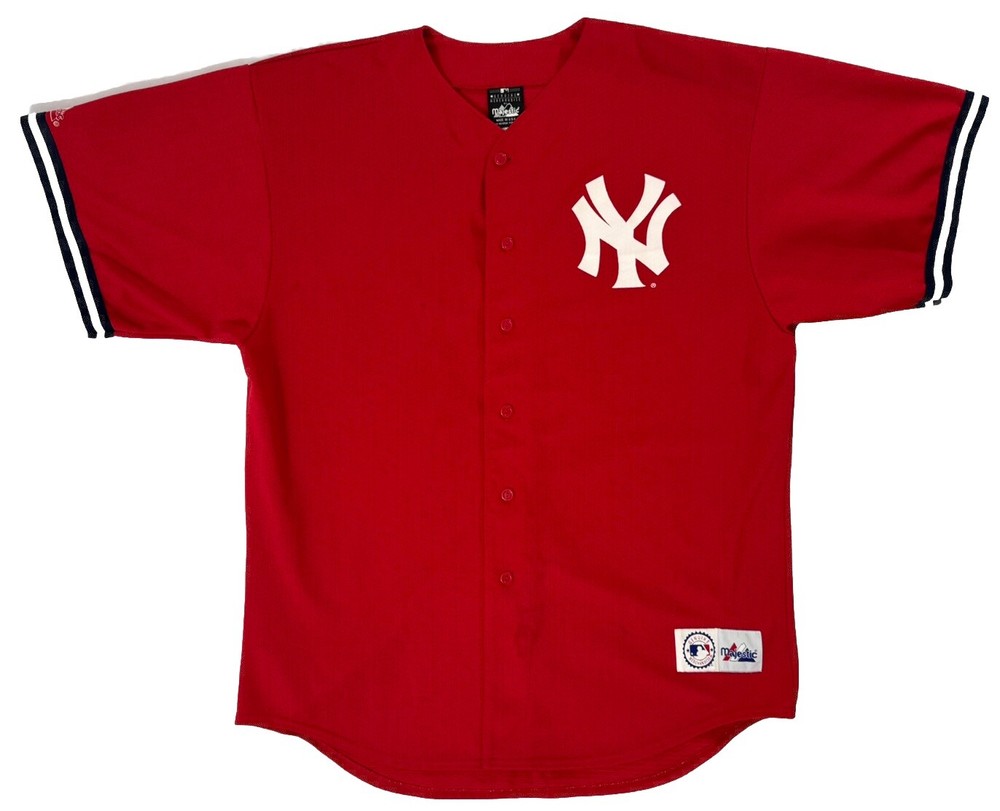 Derek Jeter #2 New York Yankees Vintage MLB Majestic 90s Red Jersey XLarge