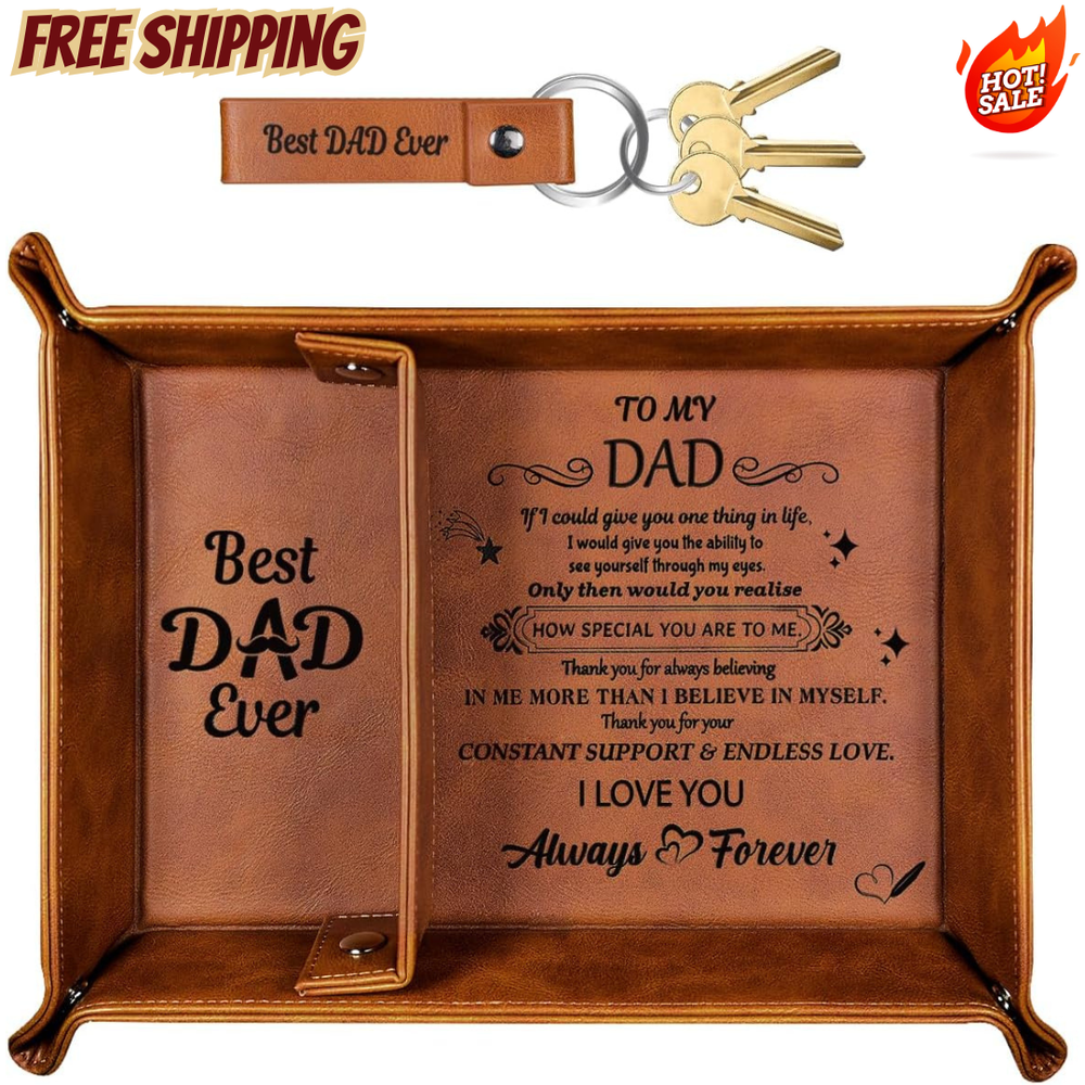 Best Dad Ever PU Leather Valet Tray & Keychain – Perfect Birthday Gift