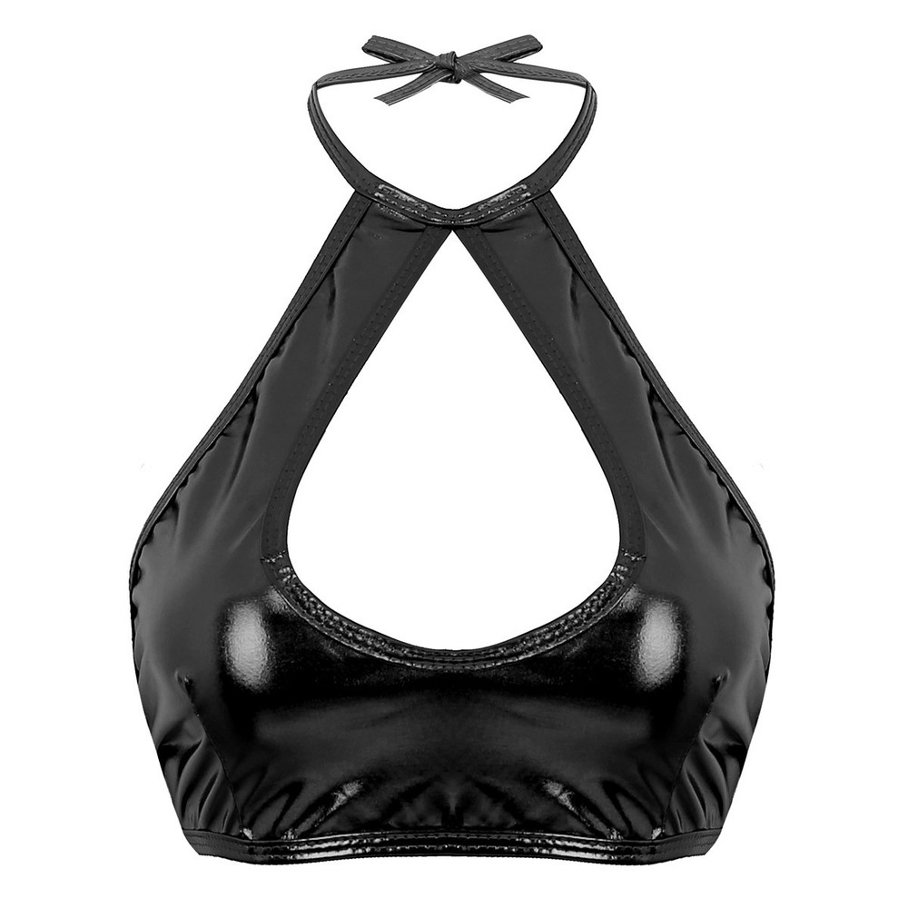 Womens Pu Leather Bodysuit Outfit Hollow Out Teddy Leotard Wet Look Catsuit