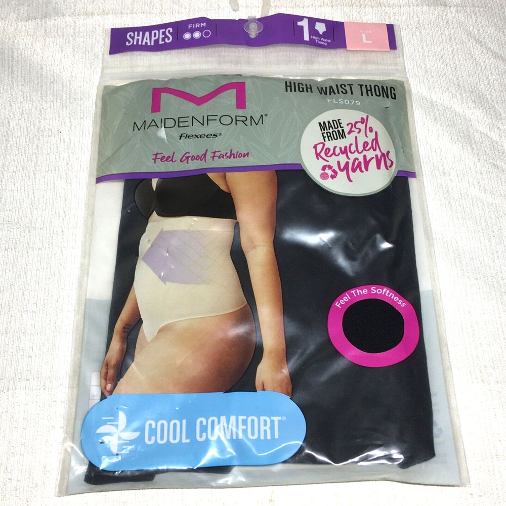 Maidenform Flexees Shapes Cool Comfort Firm High Waist Thong Black Large