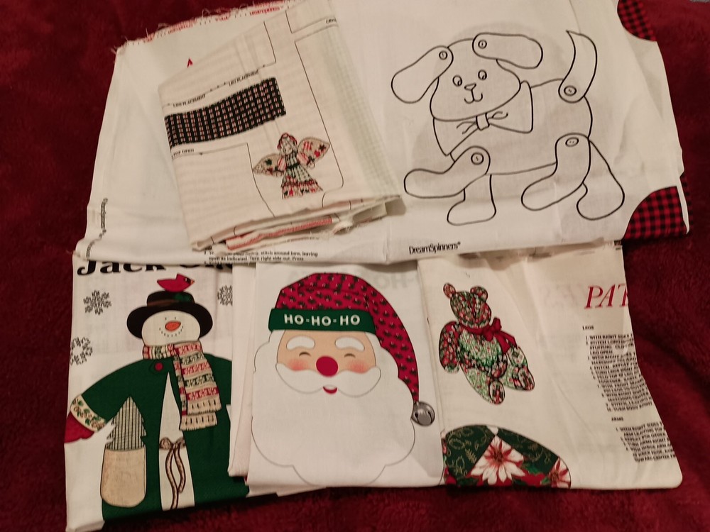 **Sale* Christmas Fabric Bundle (5) Crafts  Snowman, Angel ,Santa, Bear Pup-image