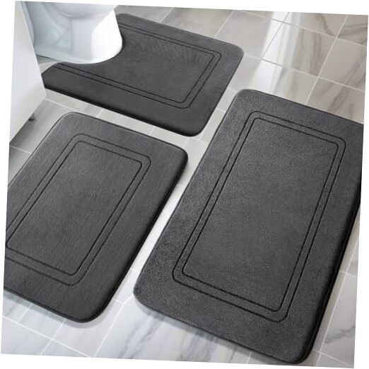 Memory Foam Bath Mat Set, Non Slip Bath Mats for Bathroom, 3pieces Dark Grey