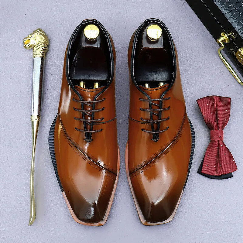 Mens Oxford Dress Shoes Genuine Leather Lace-up Business Wedding Formal Shoes