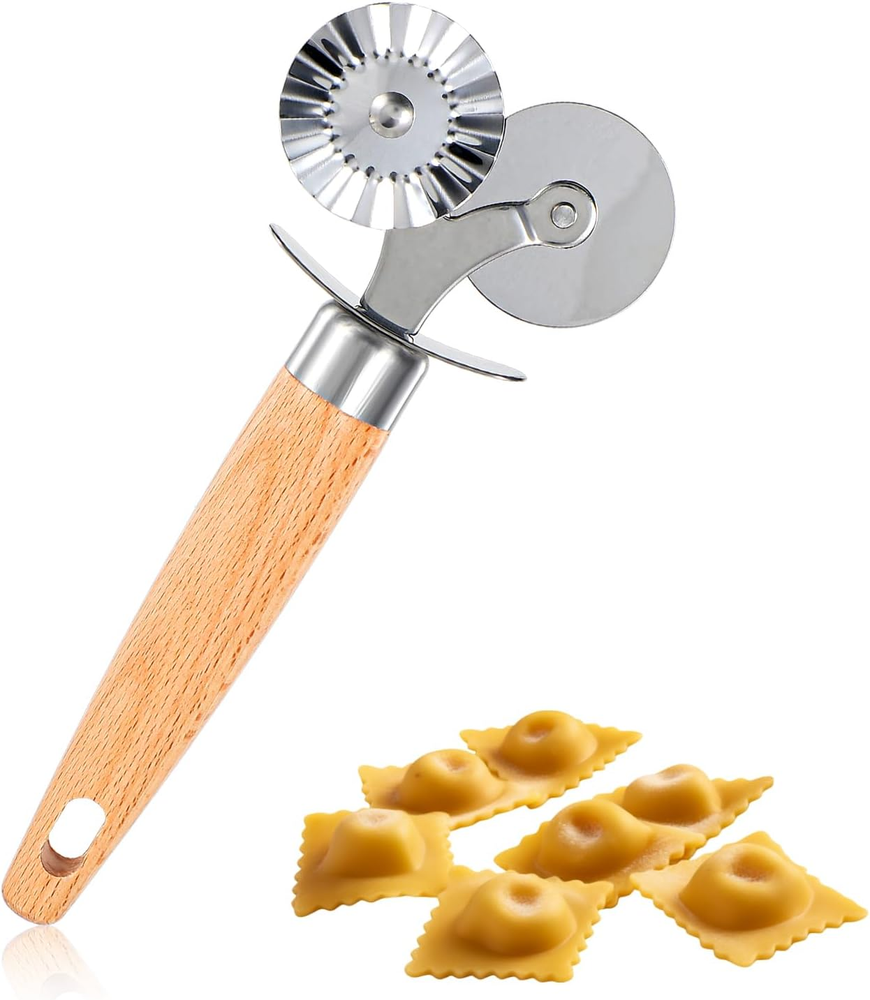 Double-Blade Pastry and Pasta Cutter Wheel for Ravioli Dough Crimping-image